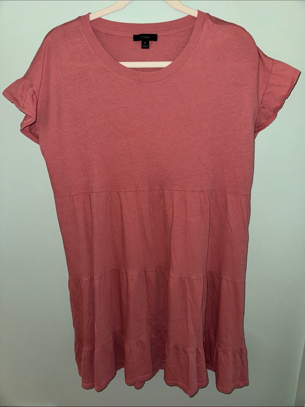J. Crew Coral Pink Tiered Short-Sleeve Dress